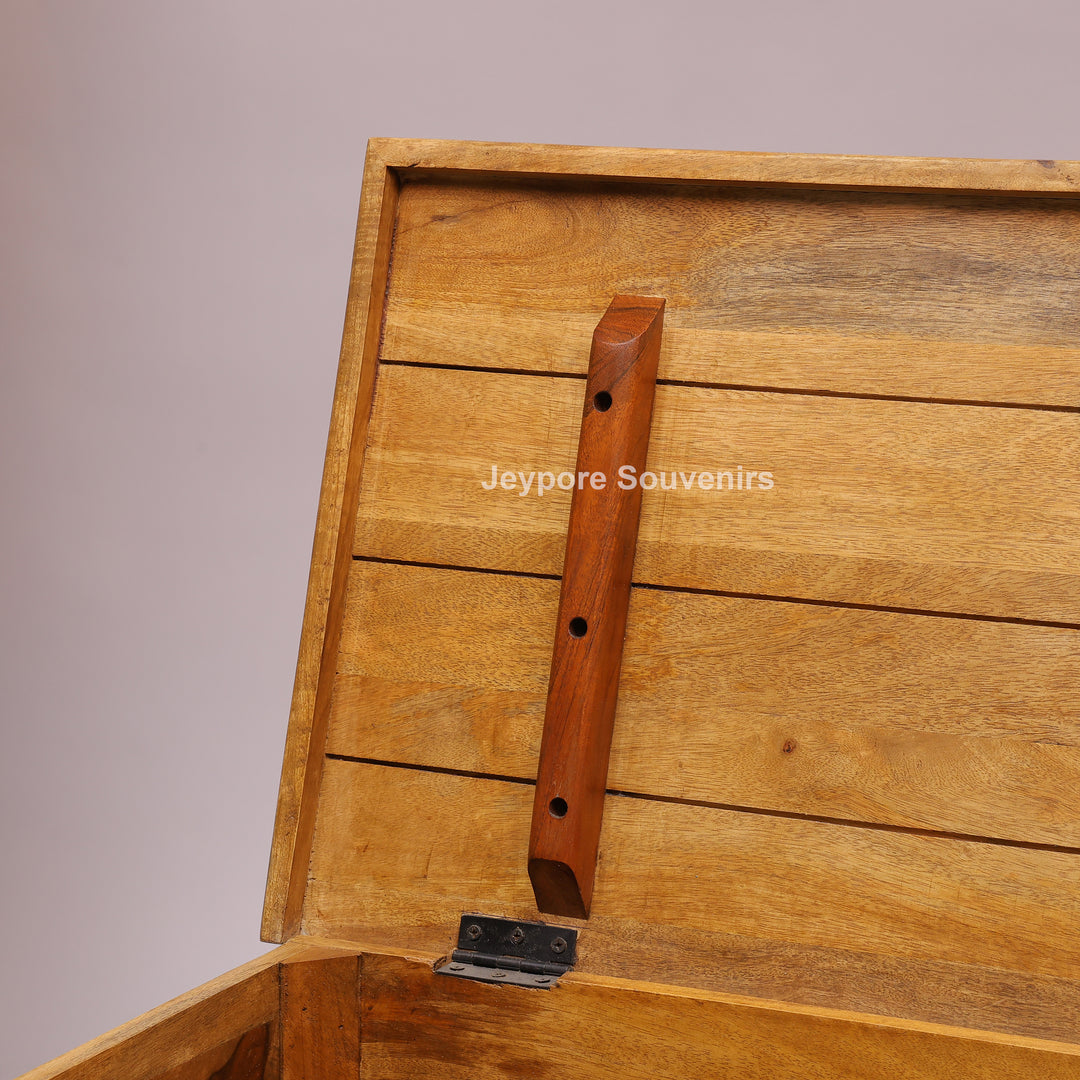 Hand-Carved Wooden Storage Trunk with Distressed Grey Finish
