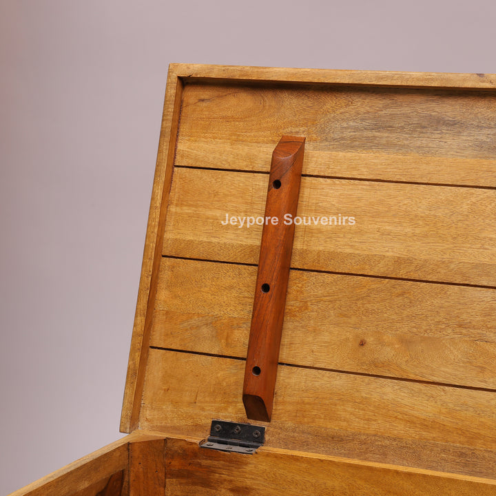 Hand-Carved Wooden Storage Trunk with Distressed Grey Finish