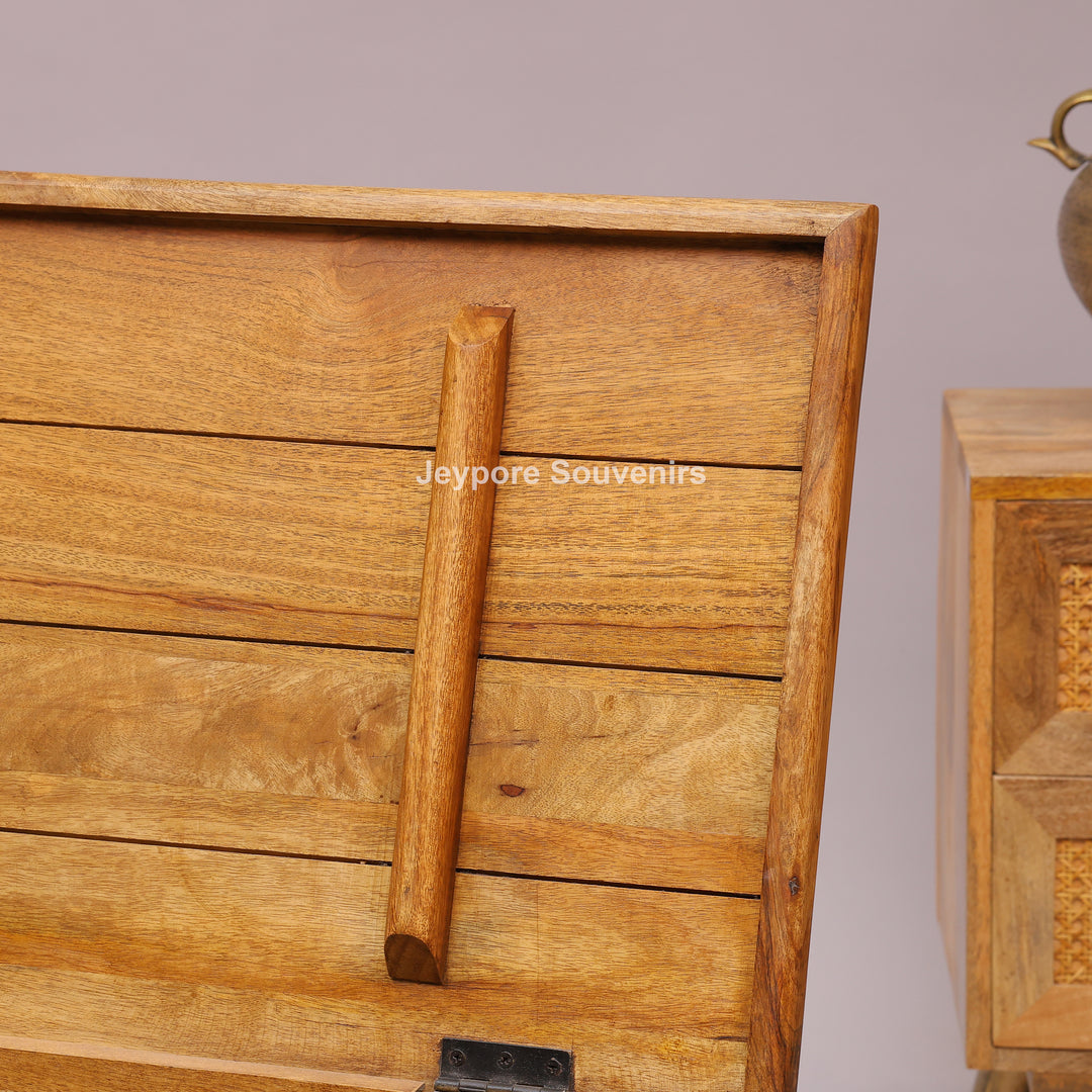 Hand-Carved Solid Wood Storage Trunk with Peacock &amp; Floral Panels