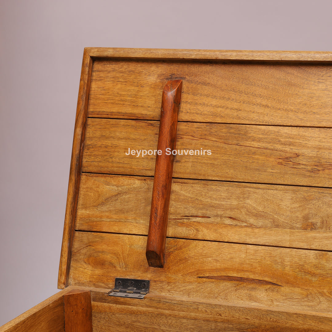 Hand-Carved Solid Wood Storage Trunk with Peacock &amp; Floral Panels