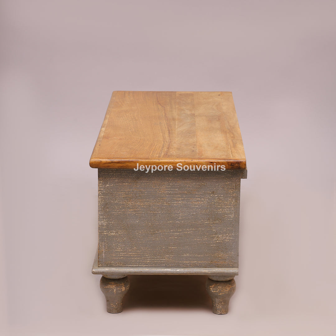 Hand-Carved Solid Wood Storage Trunk with Peacock &amp; Floral Panels
