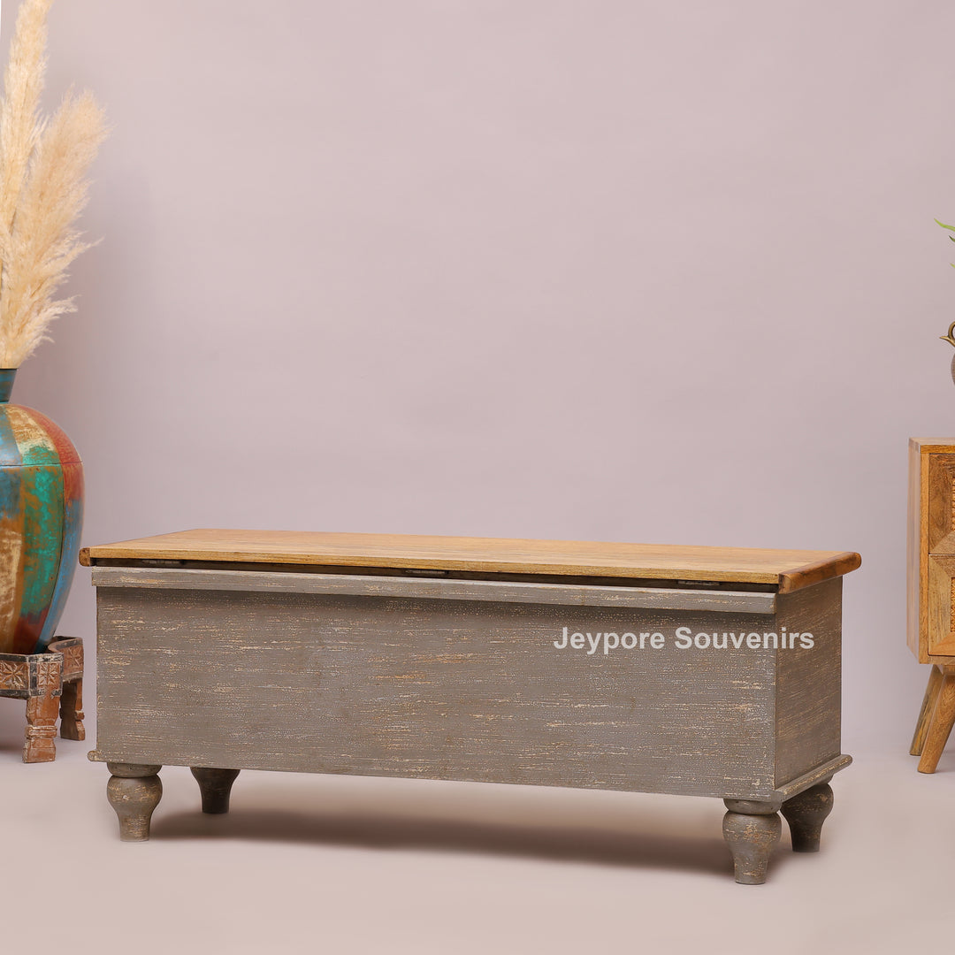 Hand-Carved Solid Wood Storage Trunk with Peacock &amp; Floral Panels