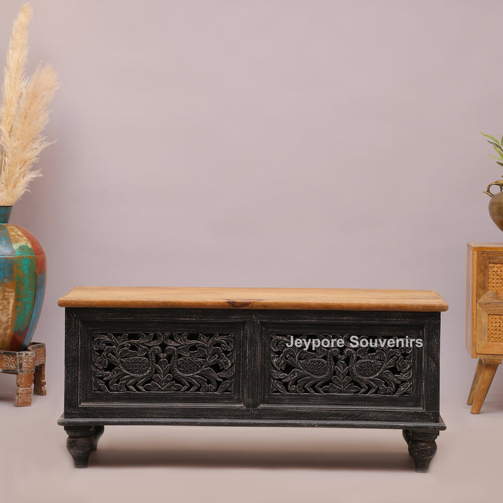 Handcrafted Black Rustic Wooden Storage Trunk
