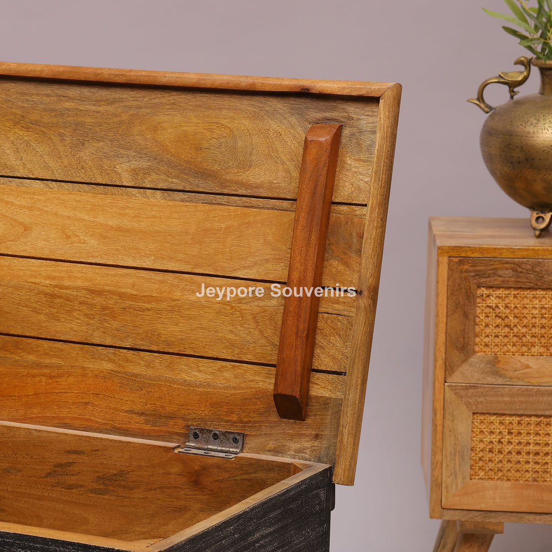 Handcrafted Black Rustic Wooden Storage Trunk