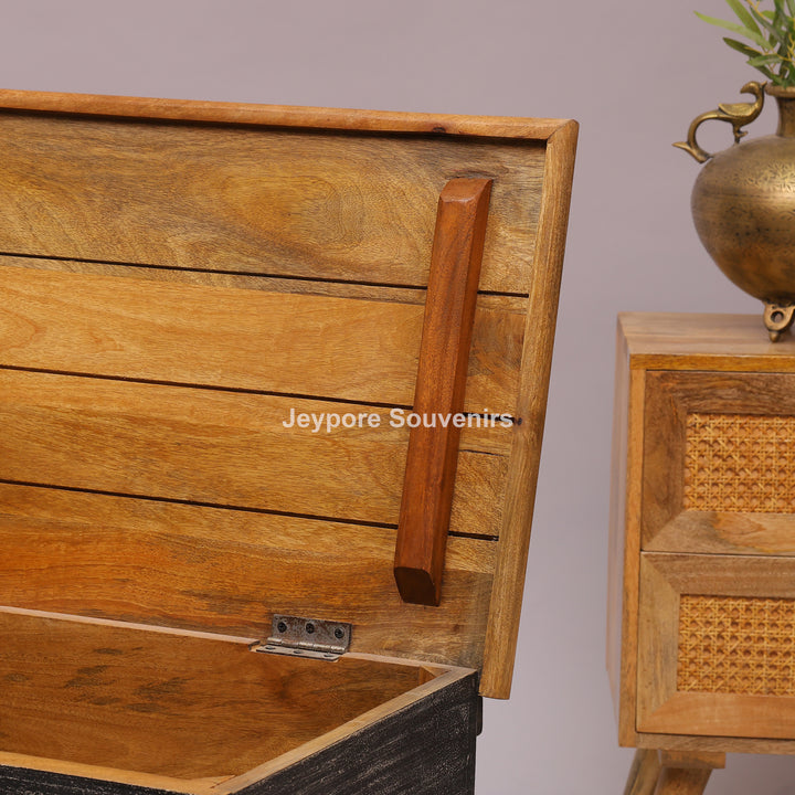 Handcrafted Black Rustic Wooden Storage Trunk