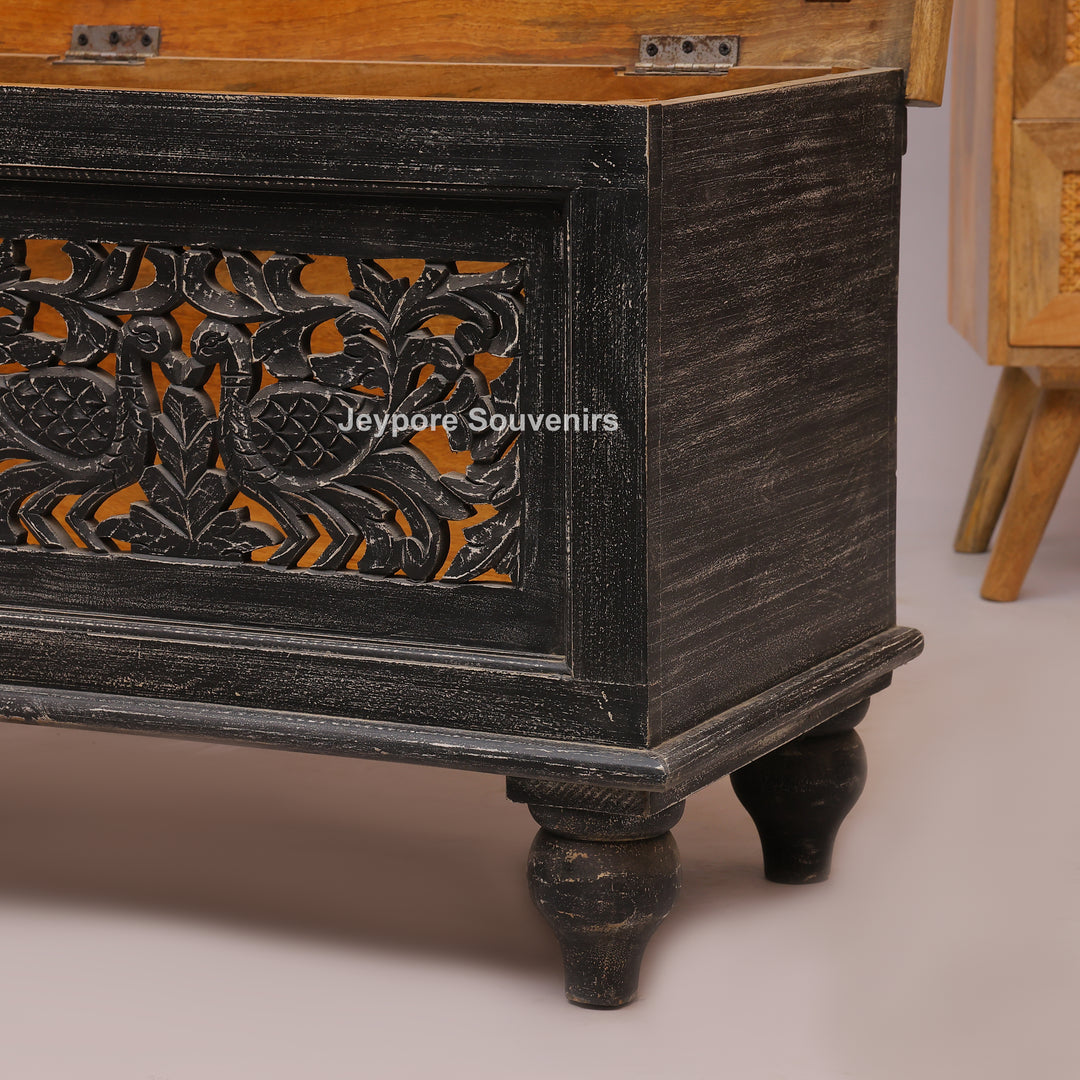 Handcrafted Black Rustic Wooden Storage Trunk