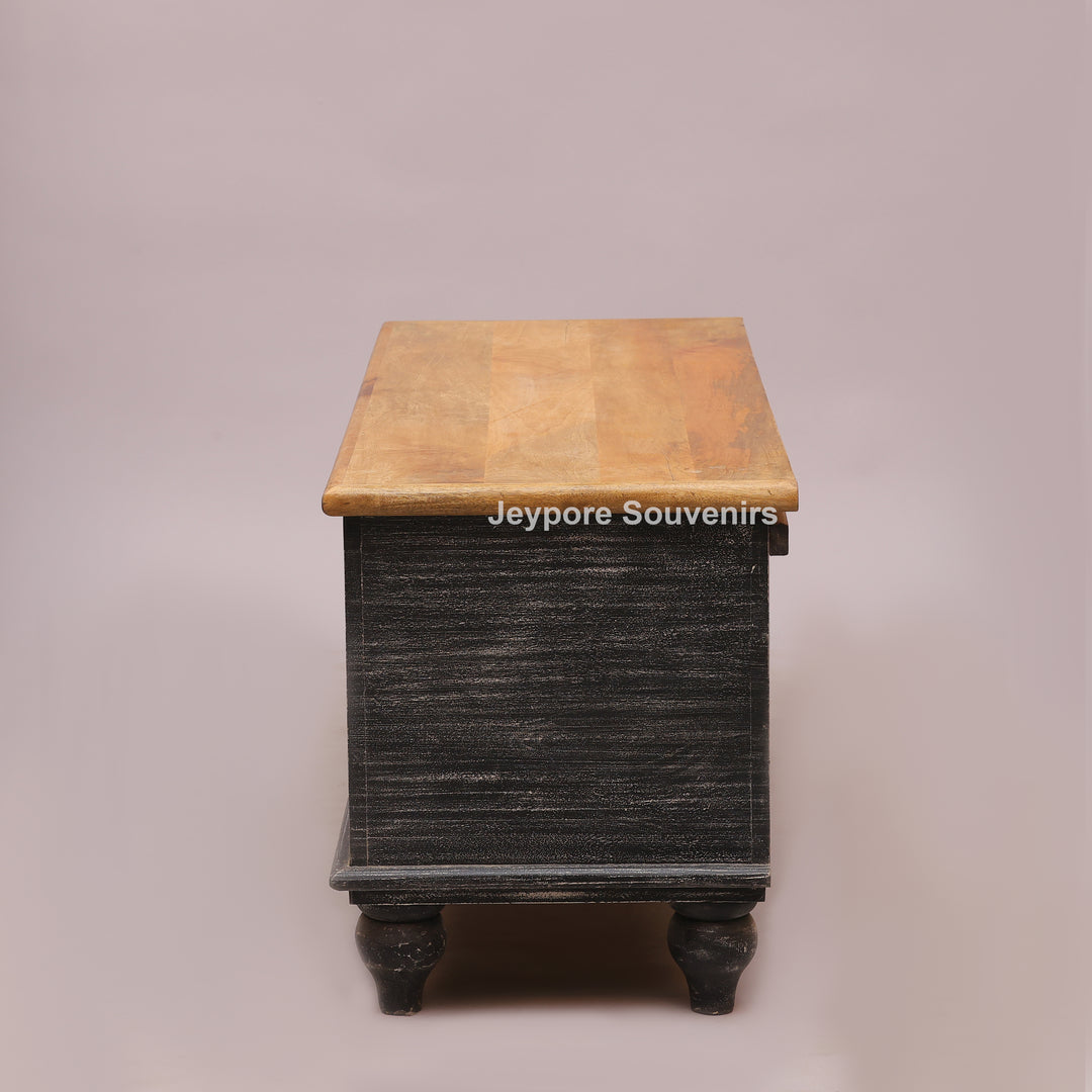 Handcrafted Black Rustic Wooden Storage Trunk