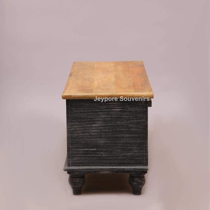 Handcrafted Black Rustic Wooden Storage Trunk
