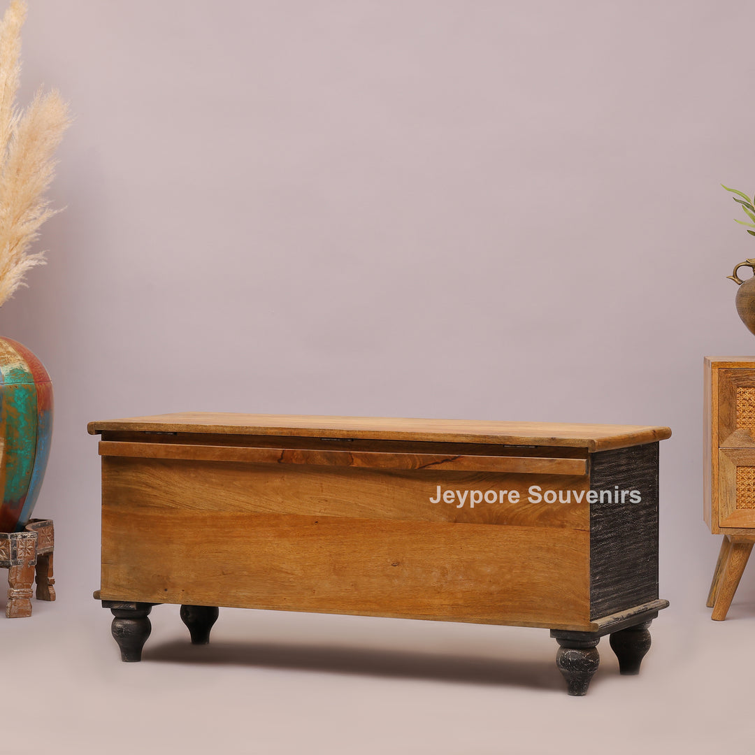 Handcrafted Black Rustic Wooden Storage Trunk