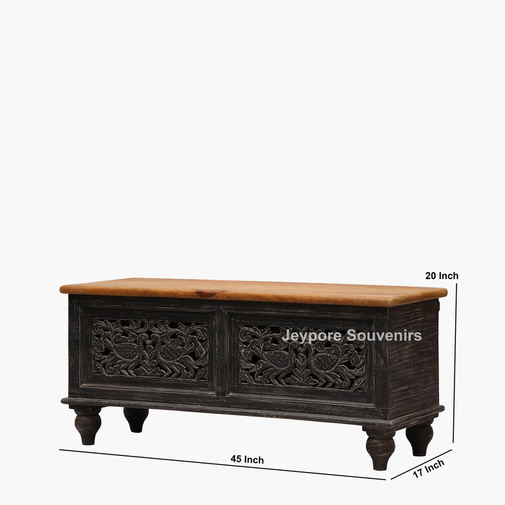 Handcrafted Black Rustic Wooden Storage Trunk