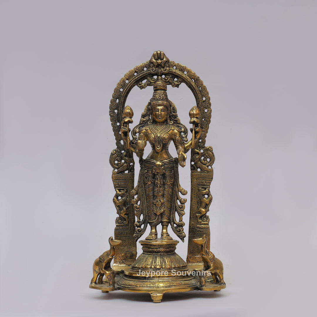 Handcrafted Brass Goddess Lakshmi Statue with Prabhavali Arch