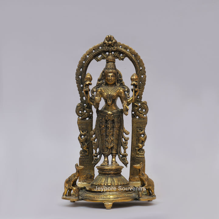 Handcrafted Brass Goddess Lakshmi Statue with Prabhavali Arch