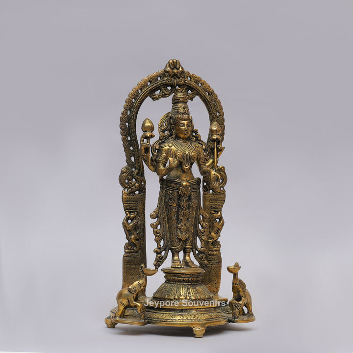 Handcrafted Brass Goddess Lakshmi Statue with Prabhavali Arch