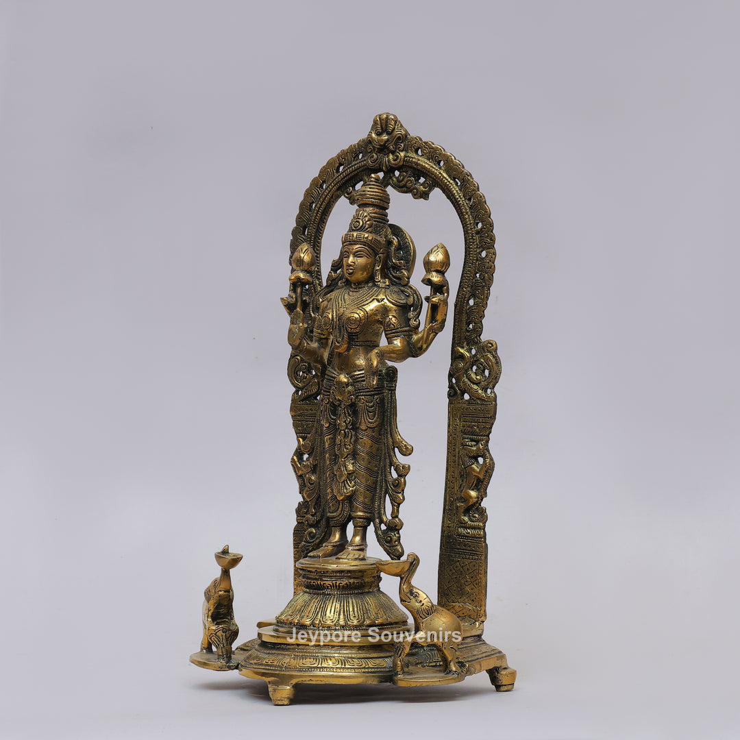 Handcrafted Brass Goddess Lakshmi Statue with Prabhavali Arch