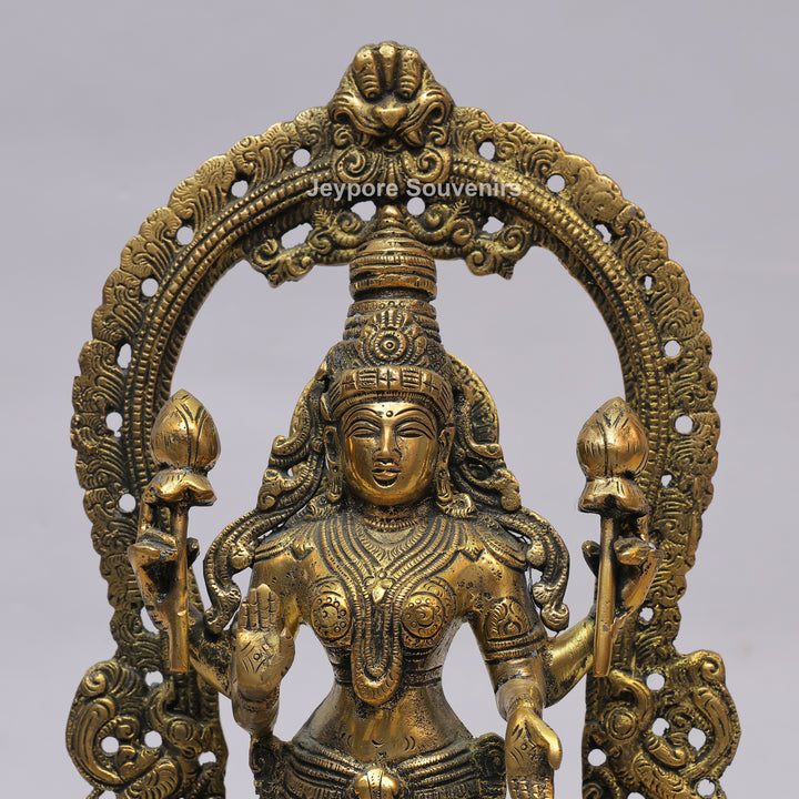 Handcrafted Brass Goddess Lakshmi Statue with Prabhavali Arch
