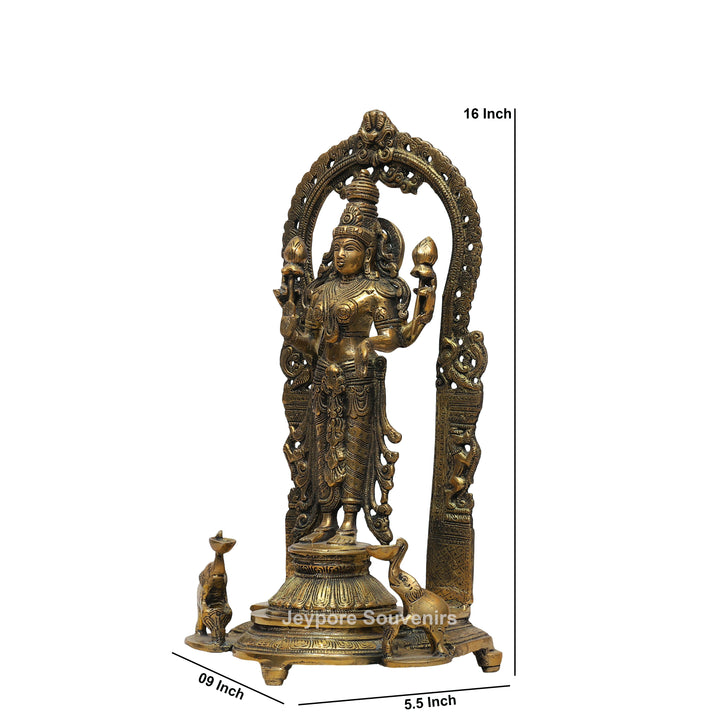 Handcrafted Brass Goddess Lakshmi Statue with Prabhavali Arch