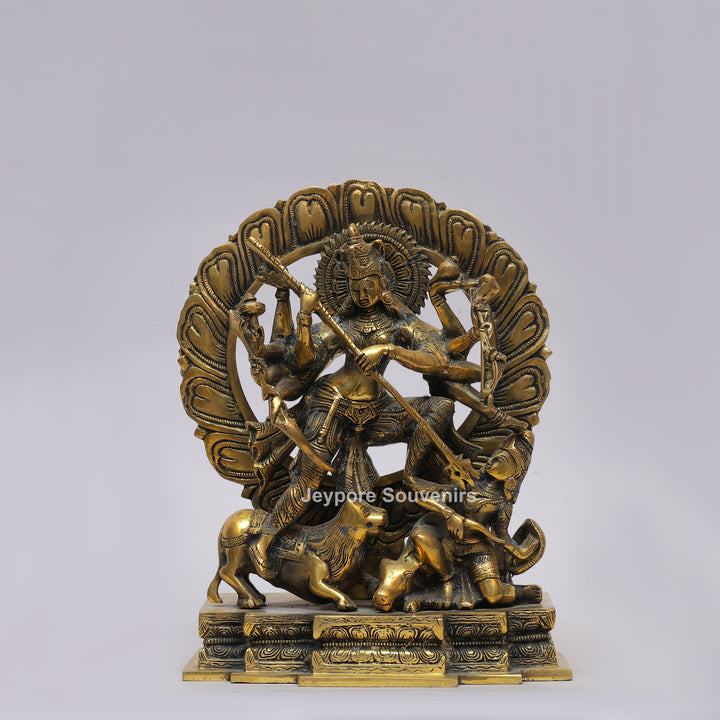 Handcrafted Brass Multi-Armed Mahishasuramardini Goddess Durga Statue