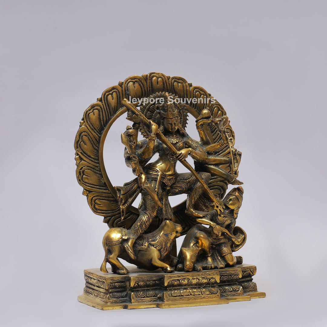 Handcrafted Brass Multi-Armed Mahishasuramardini Goddess Durga Statue