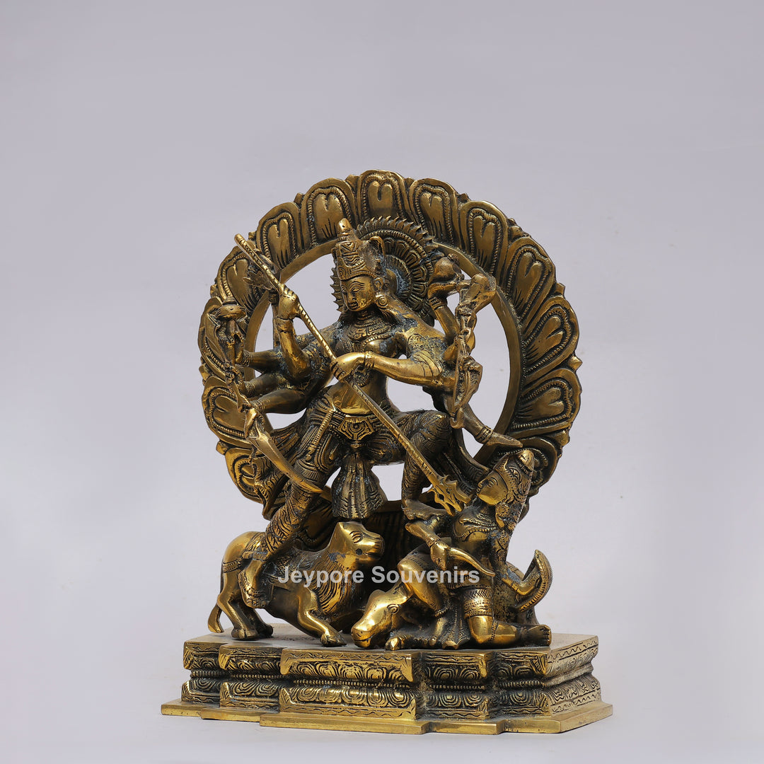 Handcrafted Brass Multi-Armed Mahishasuramardini Goddess Durga Statue