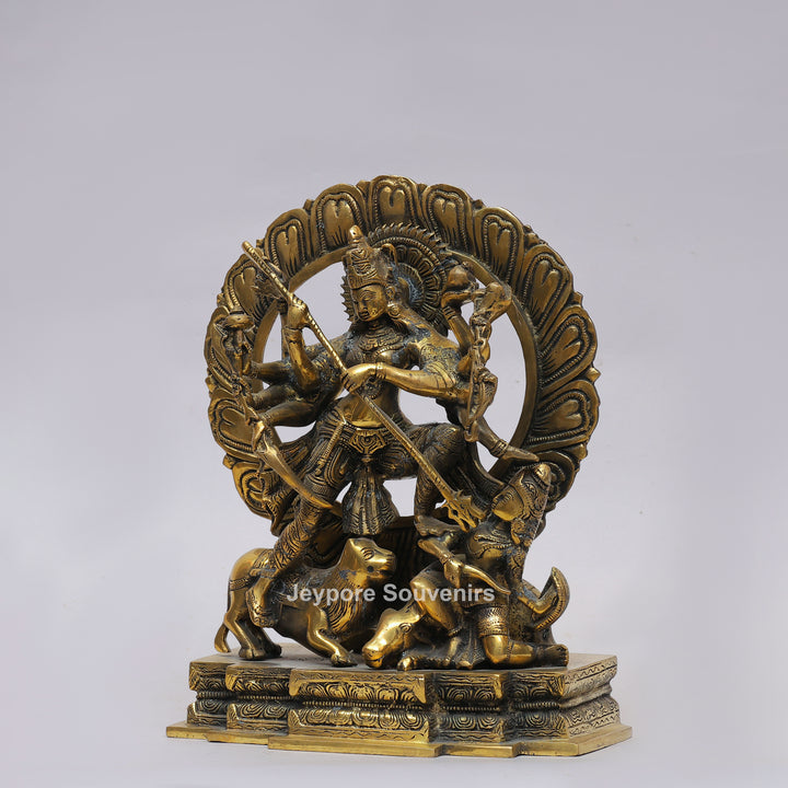 Handcrafted Brass Multi-Armed Mahishasuramardini Goddess Durga Statue