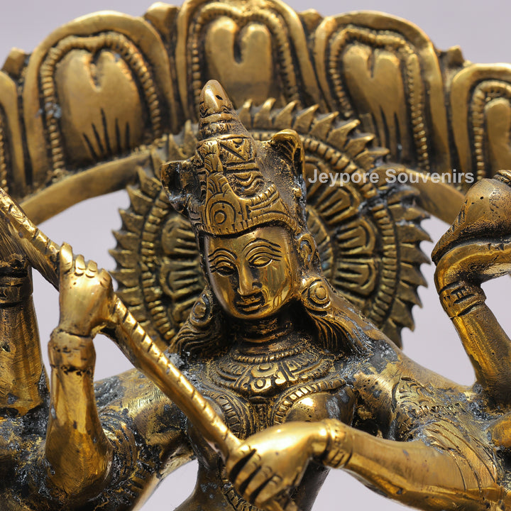 Handcrafted Brass Multi-Armed Mahishasuramardini Goddess Durga Statue