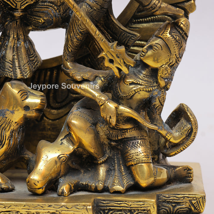 Handcrafted Brass Multi-Armed Mahishasuramardini Goddess Durga Statue
