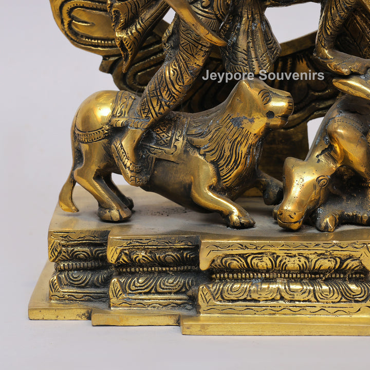 Handcrafted Brass Multi-Armed Mahishasuramardini Goddess Durga Statue