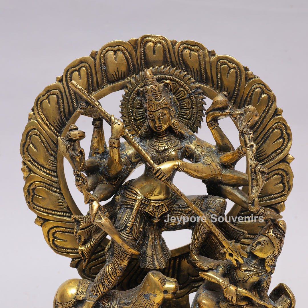 Handcrafted Brass Multi-Armed Mahishasuramardini Goddess Durga Statue