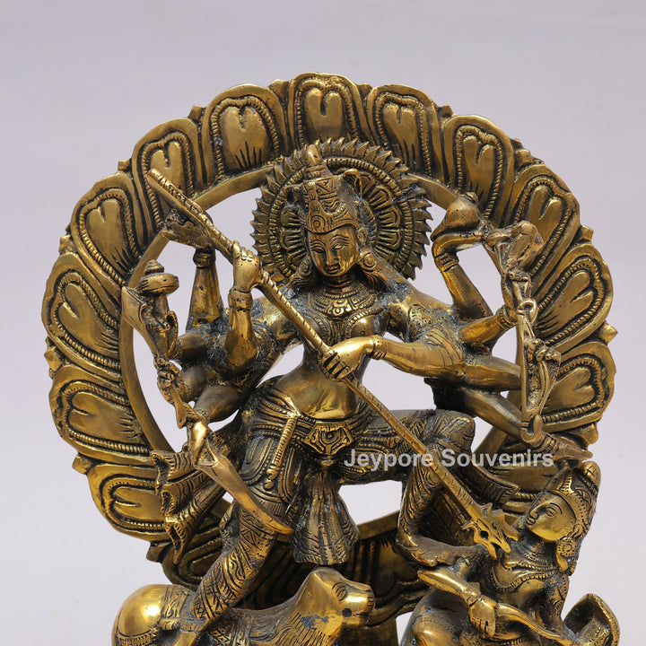 Handcrafted Brass Multi-Armed Mahishasuramardini Goddess Durga Statue
