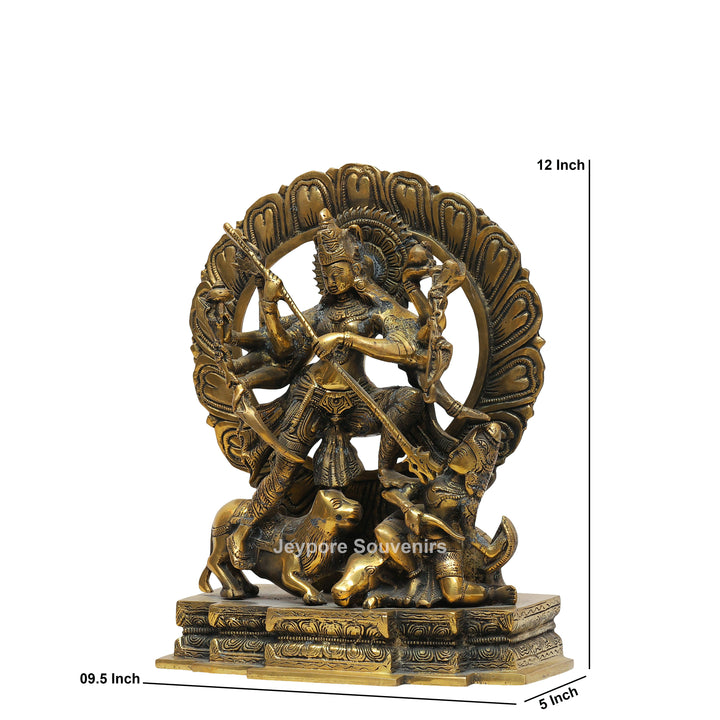 Handcrafted Brass Multi-Armed Mahishasuramardini Goddess Durga Statue