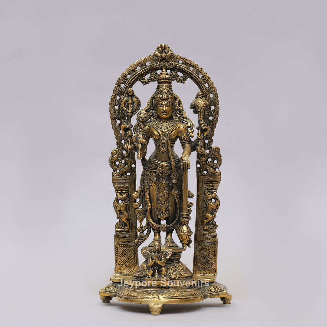 Antique Brass Lord Vishnu Statue with Prabhavali Arch &amp; Garuda