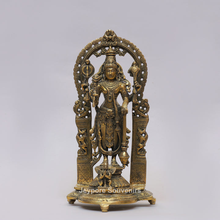 Antique Brass Lord Vishnu Statue with Prabhavali Arch &amp; Garuda