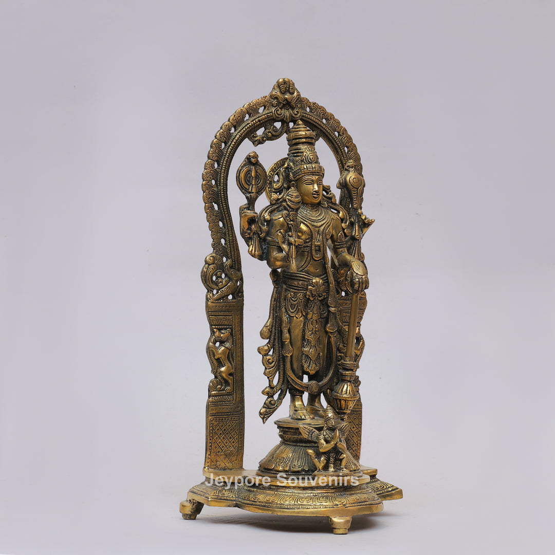 Antique Brass Lord Vishnu Statue with Prabhavali Arch &amp; Garuda