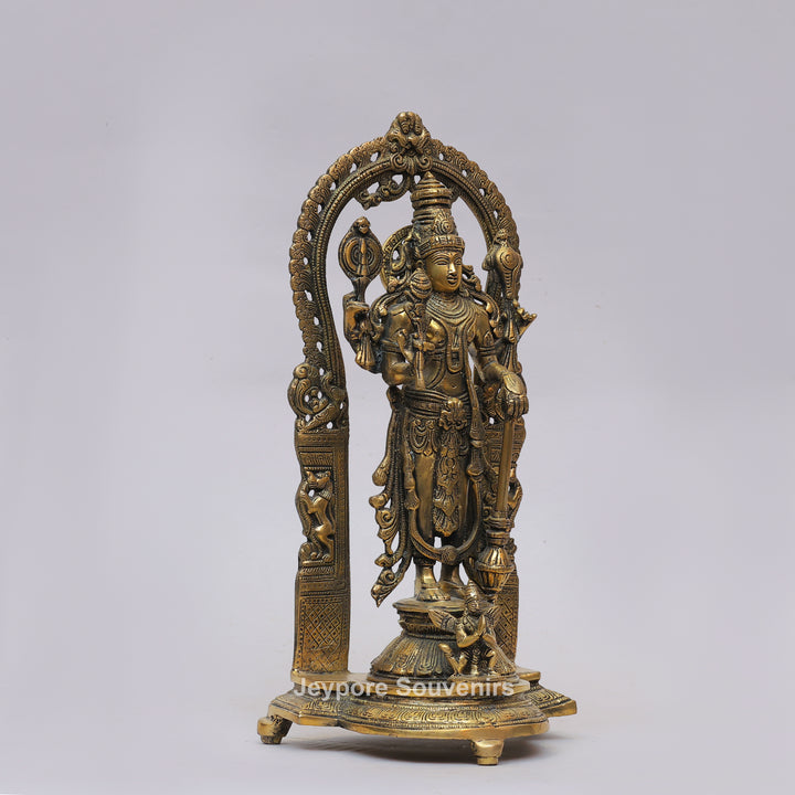 Antique Brass Lord Vishnu Statue with Prabhavali Arch &amp; Garuda