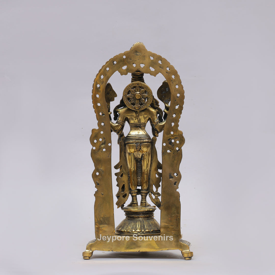 Antique Brass Lord Vishnu Statue with Prabhavali Arch &amp; Garuda