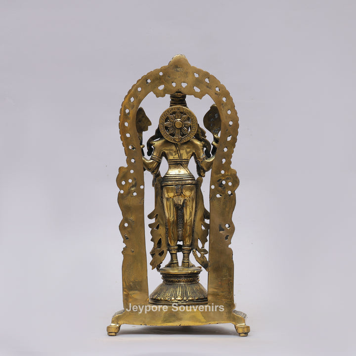 Antique Brass Lord Vishnu Statue with Prabhavali Arch &amp; Garuda