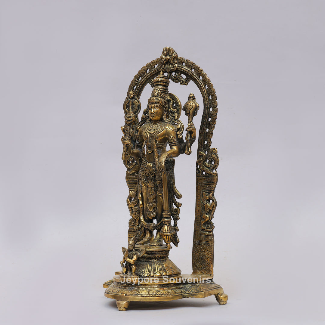 Antique Brass Lord Vishnu Statue with Prabhavali Arch &amp; Garuda