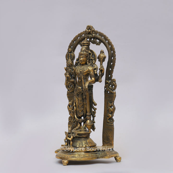 Antique Brass Lord Vishnu Statue with Prabhavali Arch &amp; Garuda