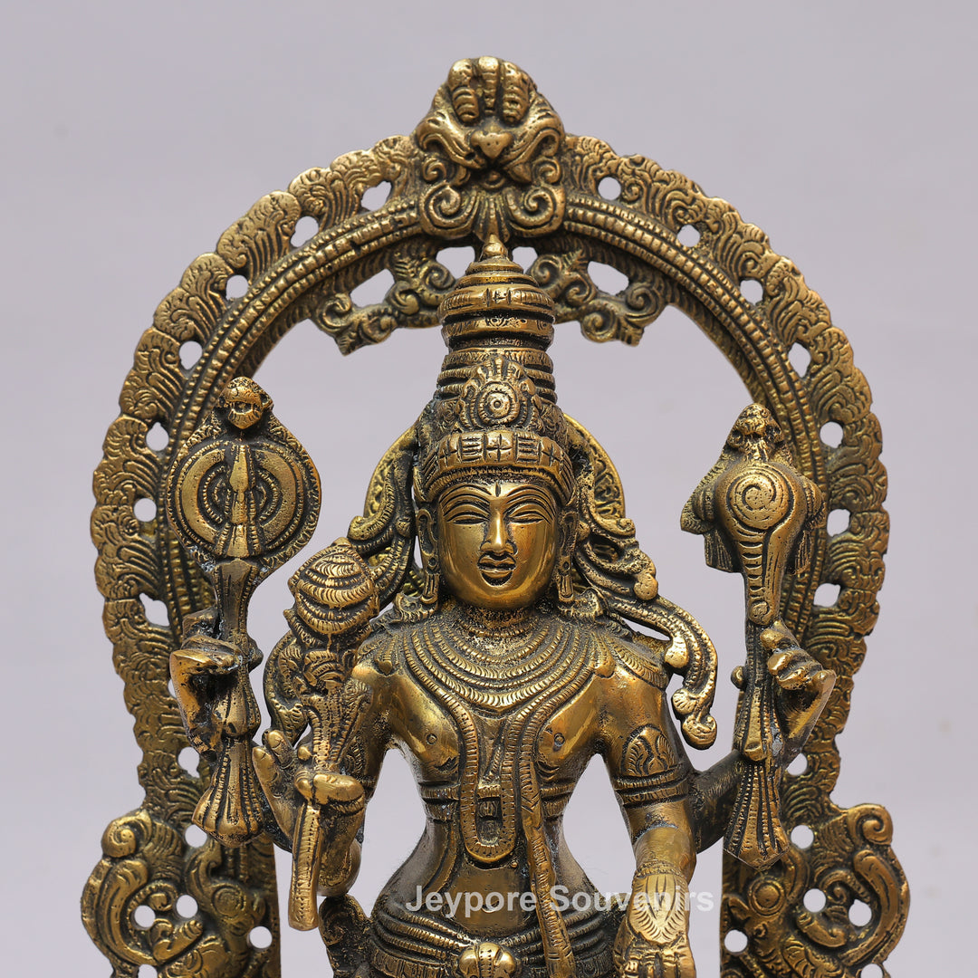 Antique Brass Lord Vishnu Statue with Prabhavali Arch &amp; Garuda