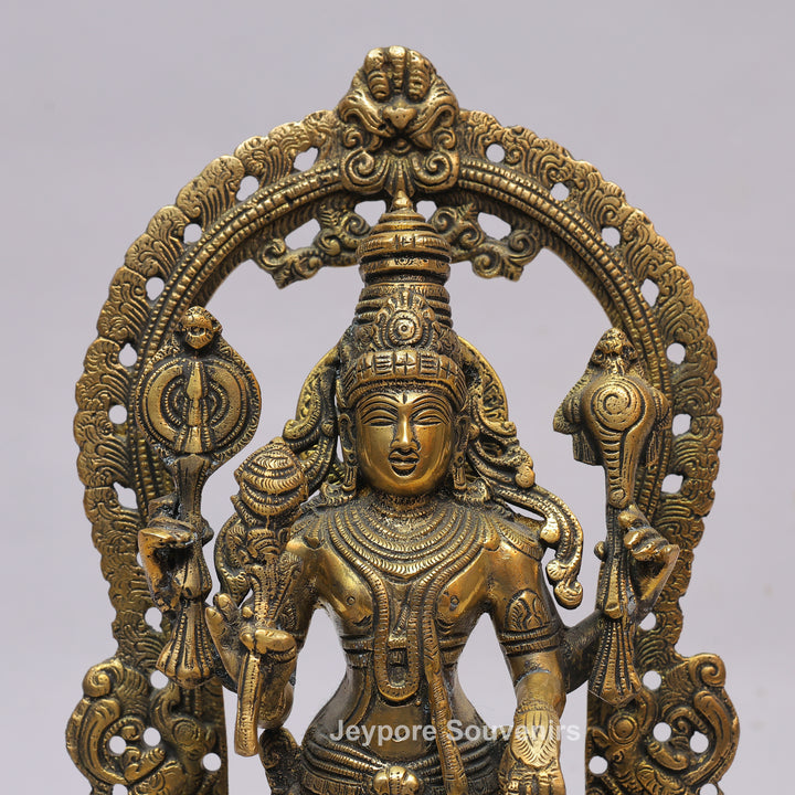Antique Brass Lord Vishnu Statue with Prabhavali Arch &amp; Garuda