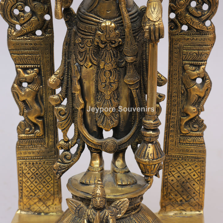 Antique Brass Lord Vishnu Statue with Prabhavali Arch &amp; Garuda