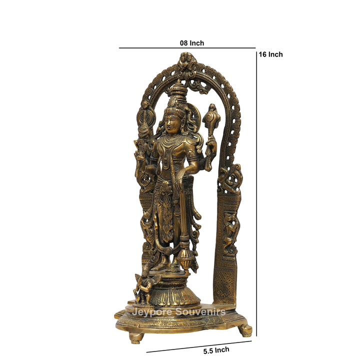 Antique Brass Lord Vishnu Statue with Prabhavali Arch &amp; Garuda
