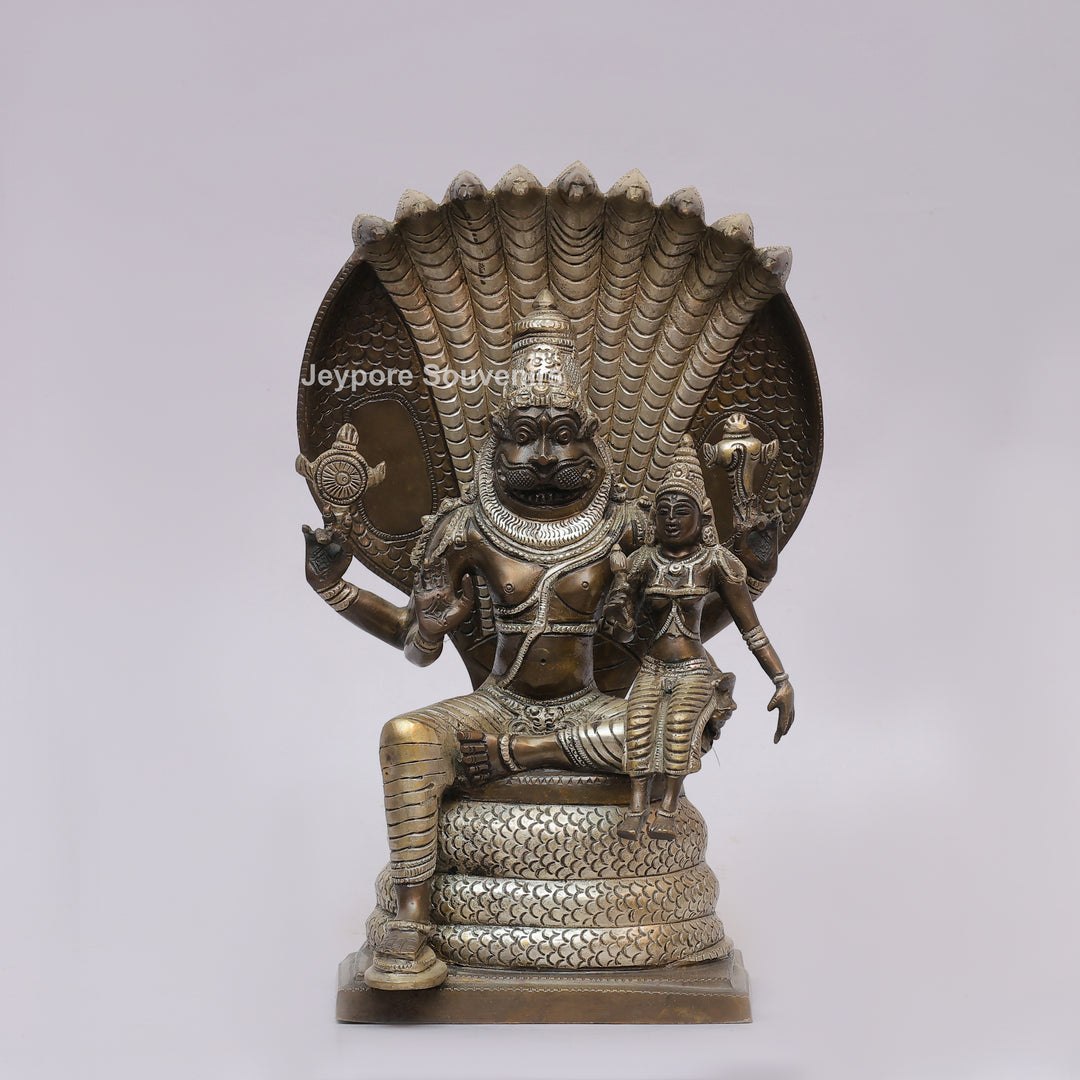 Handcrafted Brass Lakshmi Narasimha Statue with Sheshanaag Canopy