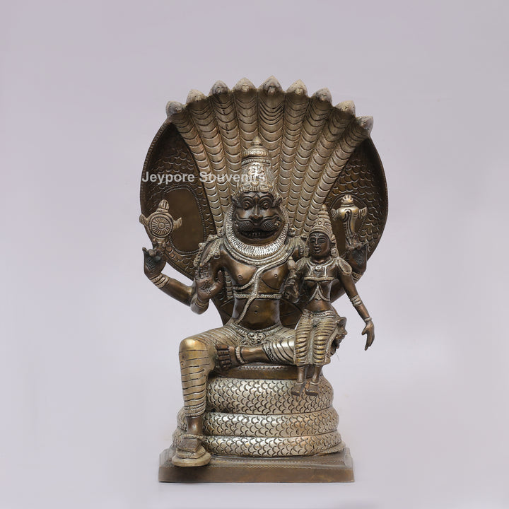 Handcrafted Brass Lakshmi Narasimha Statue with Sheshanaag Canopy