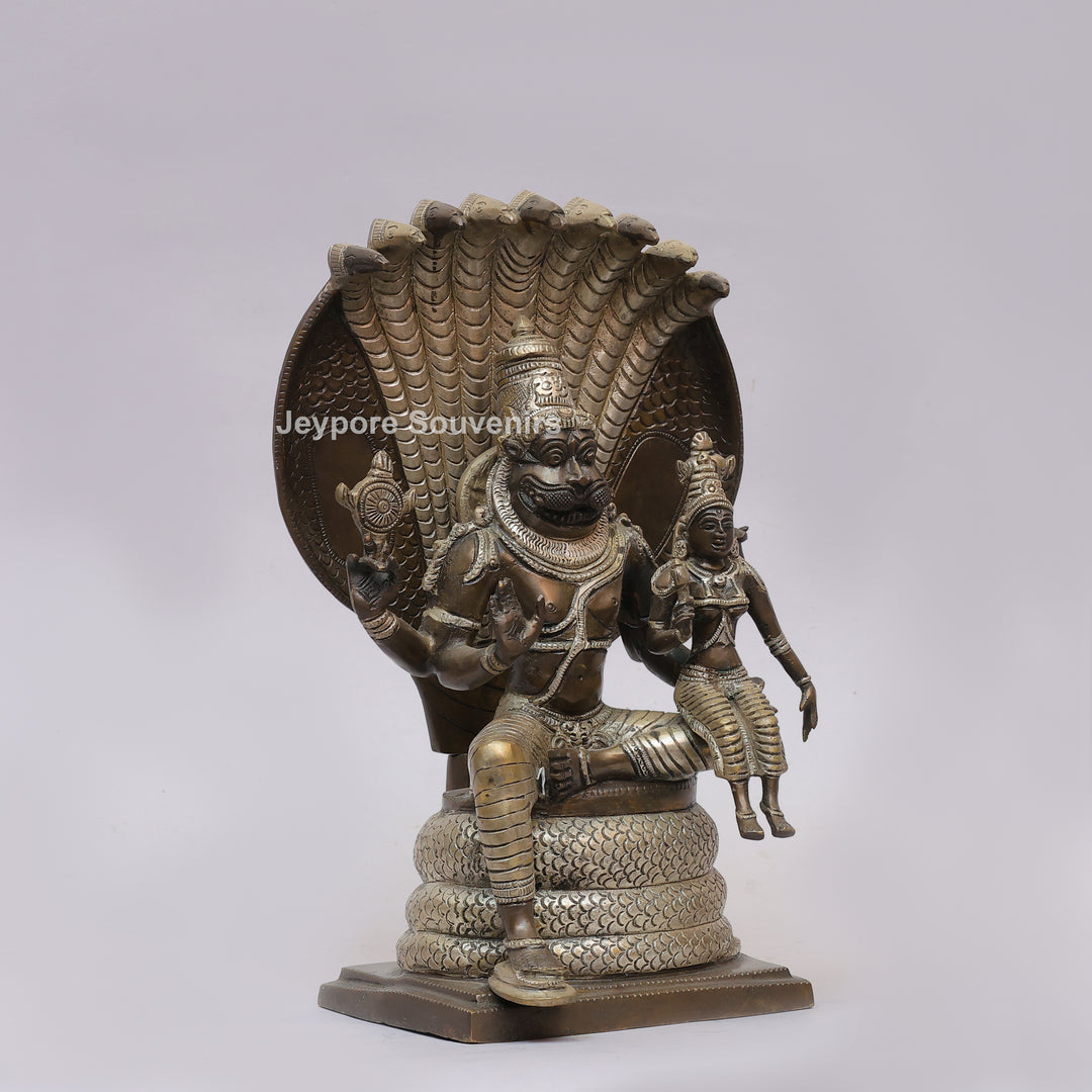 Handcrafted Brass Lakshmi Narasimha Statue with Sheshanaag Canopy