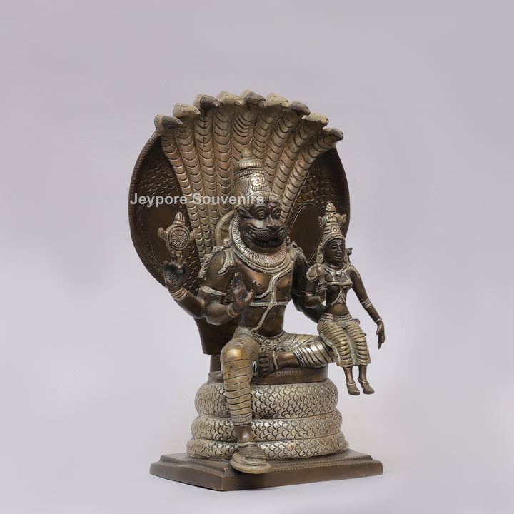 Handcrafted Brass Lakshmi Narasimha Statue with Sheshanaag Canopy