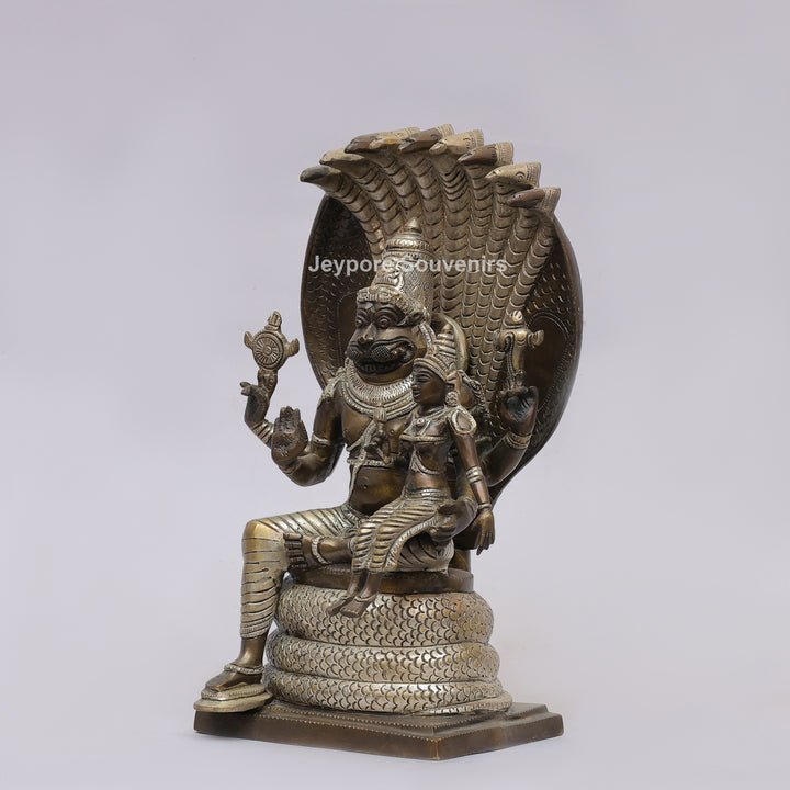 Handcrafted Brass Lakshmi Narasimha Statue with Sheshanaag Canopy