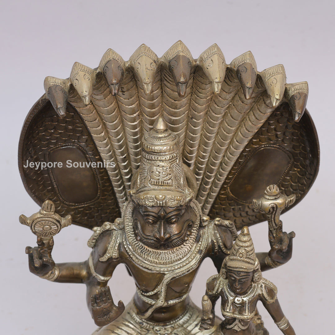 Handcrafted Brass Lakshmi Narasimha Statue with Sheshanaag Canopy