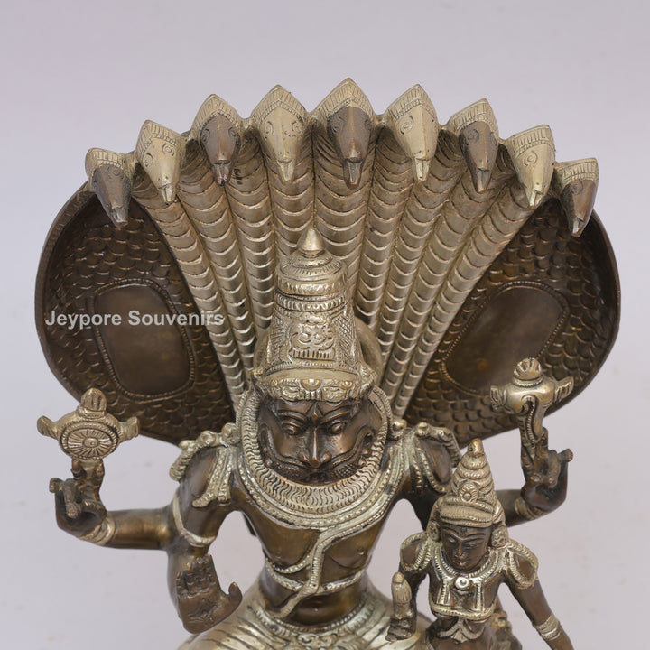 Handcrafted Brass Lakshmi Narasimha Statue with Sheshanaag Canopy