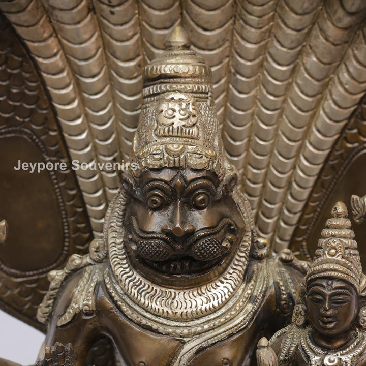 Handcrafted Brass Lakshmi Narasimha Statue with Sheshanaag Canopy